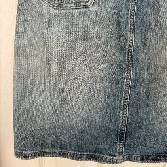 Calvin Klein Vintage Mini Jean Skirt, Blue, Medium Wash with Middle Slit, 2 - Picture 8 of 16